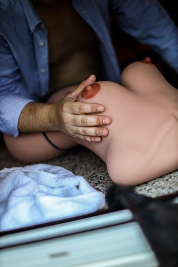 Climax Doll Female TPE Torso Sex Doll Gel Breasts 157# Black Skin Climax Doll