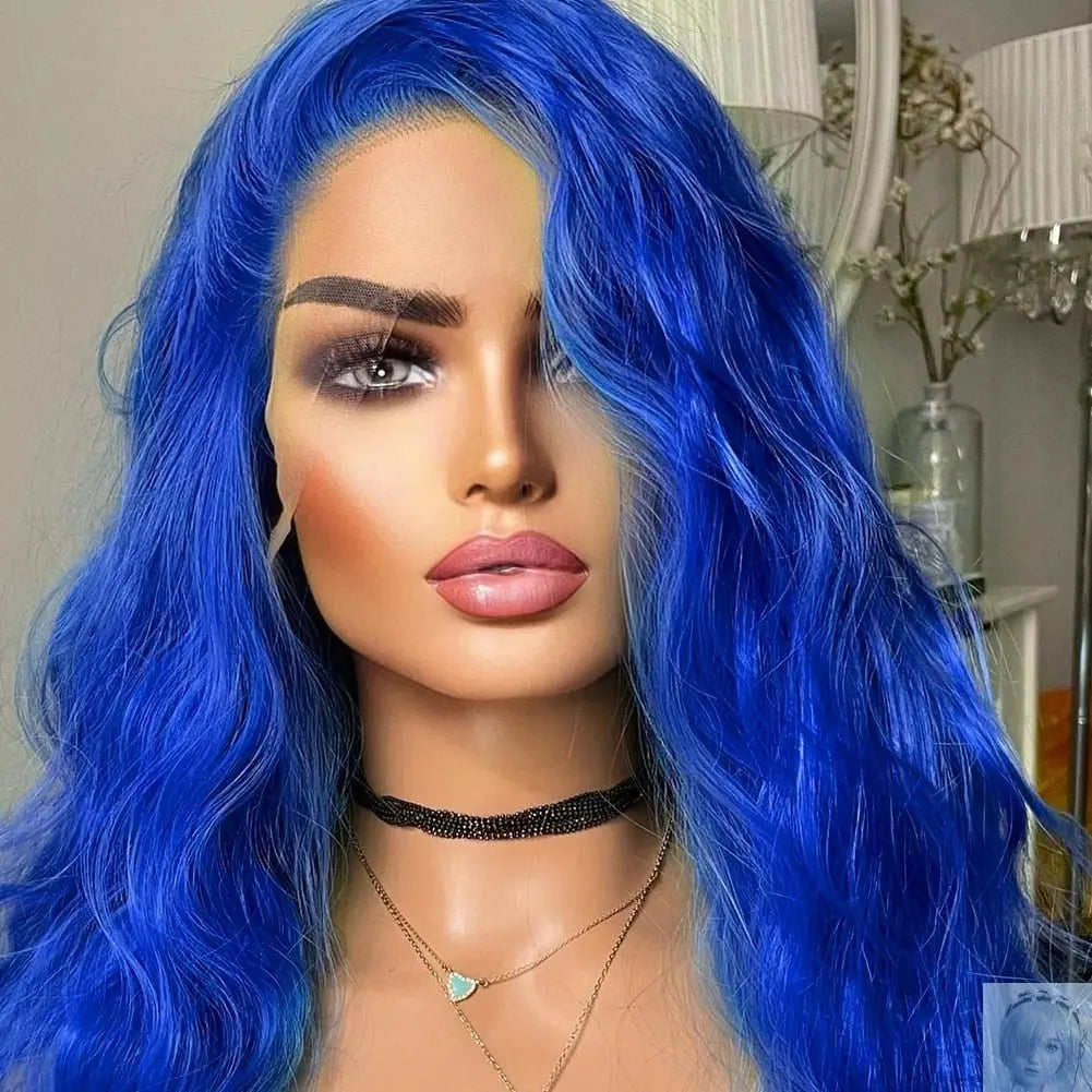 26 Inch Synthetic Lace Front Wig Wave Blue lovedollsenpai