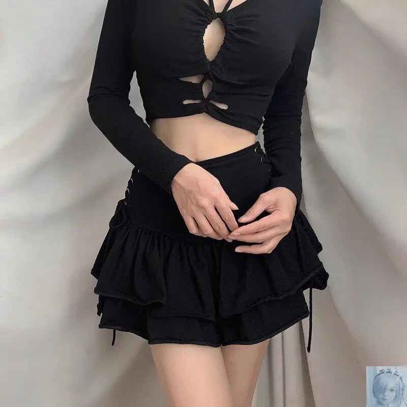 Gothic Lace High Waist Pleated Mini Skirt lovedollsenpai