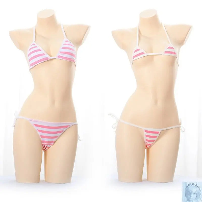 Kawaii Blue Pink White Striped Mini Bikini 14 Styles to Choose From lovedollsenpai