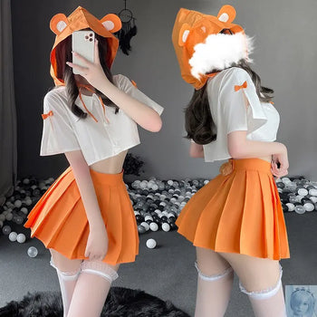 Kawaii Naughty School Uniform with Bear Ear Hat Cosplay lovedollsenpai