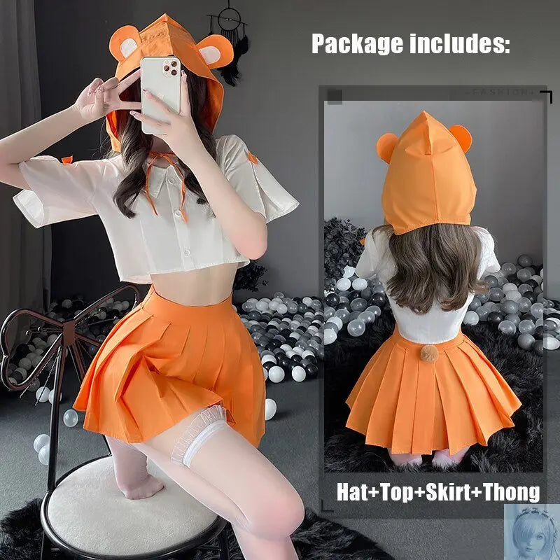 Kawaii Naughty School Uniform with Bear Ear Hat Cosplay lovedollsenpai