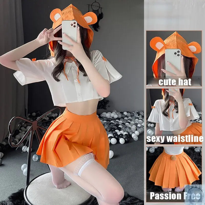 Kawaii Naughty School Uniform with Bear Ear Hat Cosplay lovedollsenpai