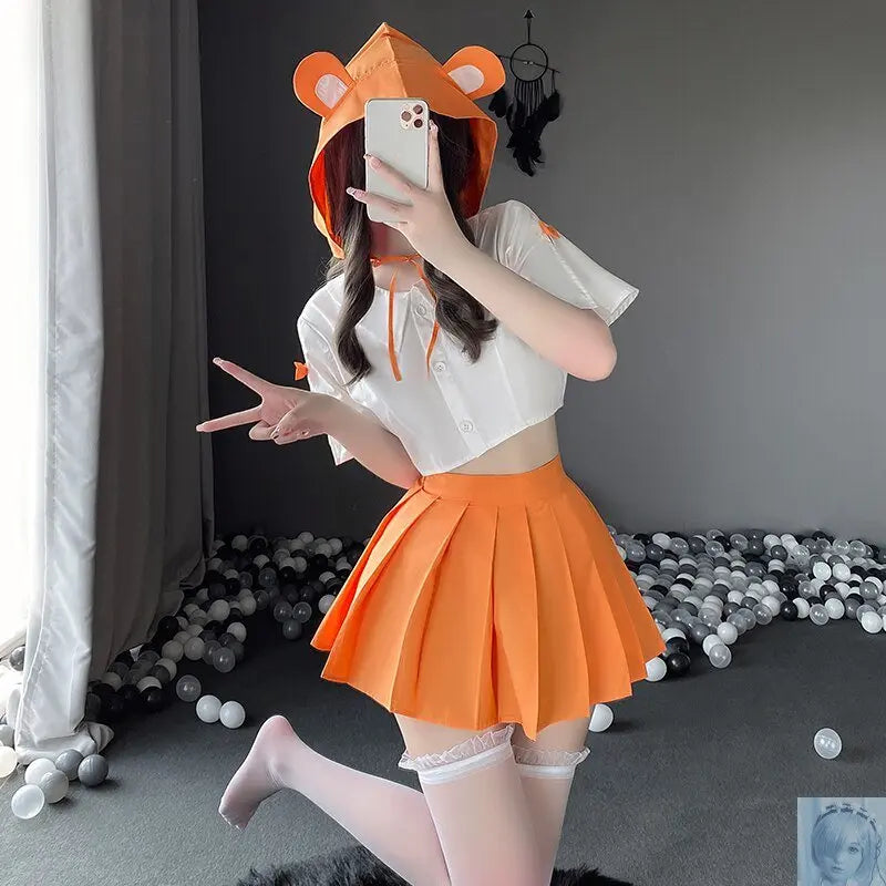 Kawaii Naughty School Uniform with Bear Ear Hat Cosplay lovedollsenpai