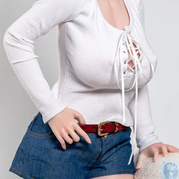 Kospley Mini Jeans Shorts Belt and White Sweater for 80cm to 95cm Big Breasts Doll Kospley