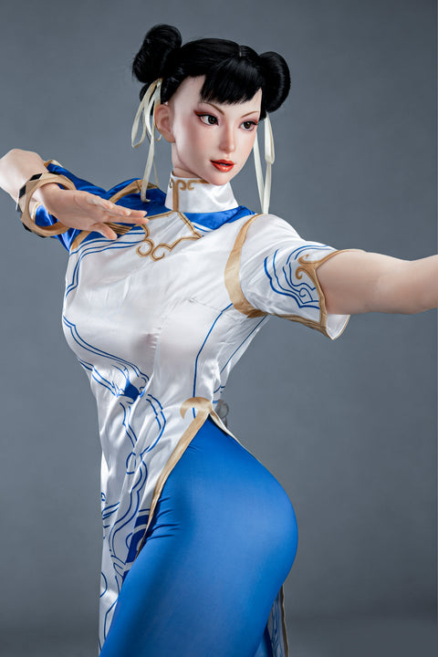 Game Lady 169cm F Cup Full Silicone Sex Doll Chun-Li Movable Jaw Costume