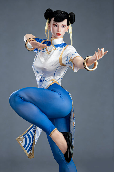 Game Lady 169cm F Cup Full Silicone Sex Doll Chun-Li Movable Jaw Costume