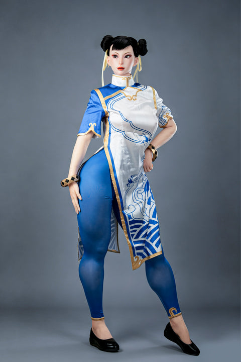 Game Lady 169cm F Cup Full Silicone Sex Doll Chun-Li Movable Jaw Costume