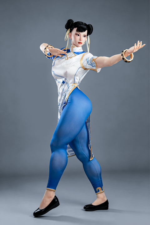 Game Lady 169cm F Cup Full Silicone Sex Doll Chun-Li Movable Jaw Costume