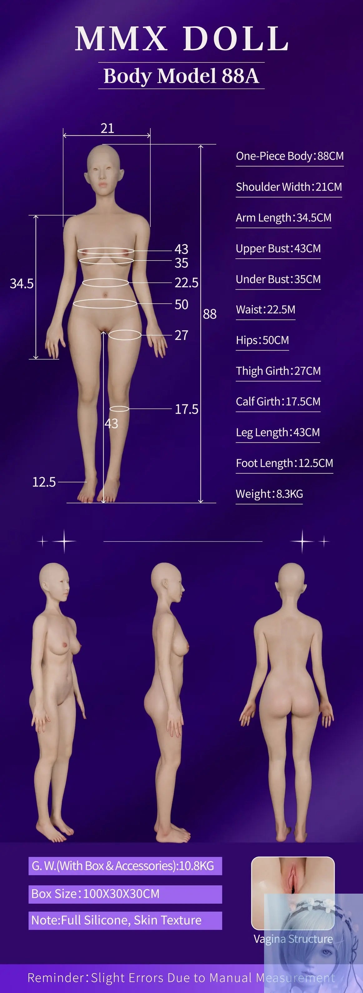 MMXDoll 88cm B Cup Full Silicone Sex Doll MengFei One Piece Body MMX Doll