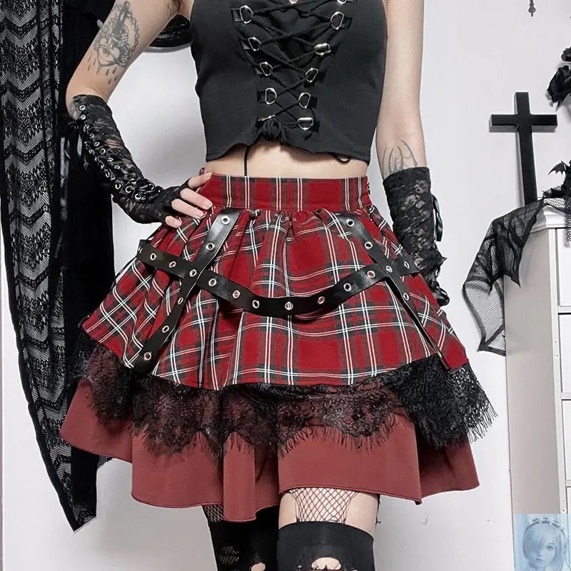 Plaid Pleated Punk Mini Skirt lovedollsenpai