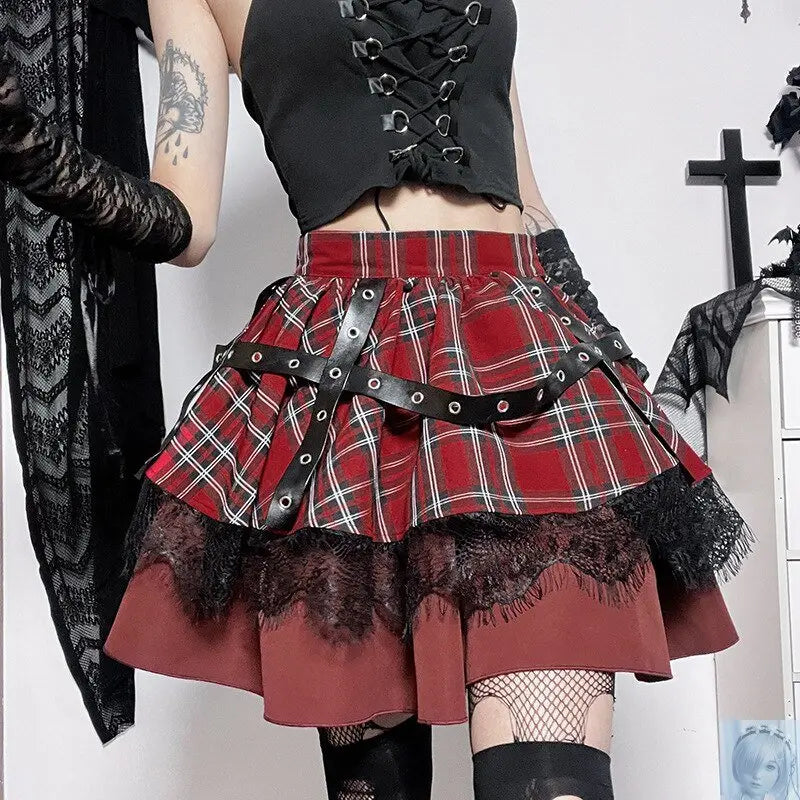 Plaid Pleated Punk Mini Skirt lovedollsenpai