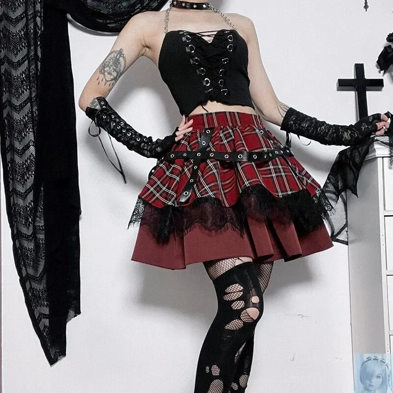 Plaid Pleated Punk Mini Skirt lovedollsenpai