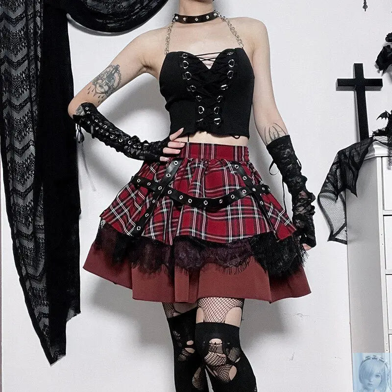 Plaid Pleated Punk Mini Skirt lovedollsenpai