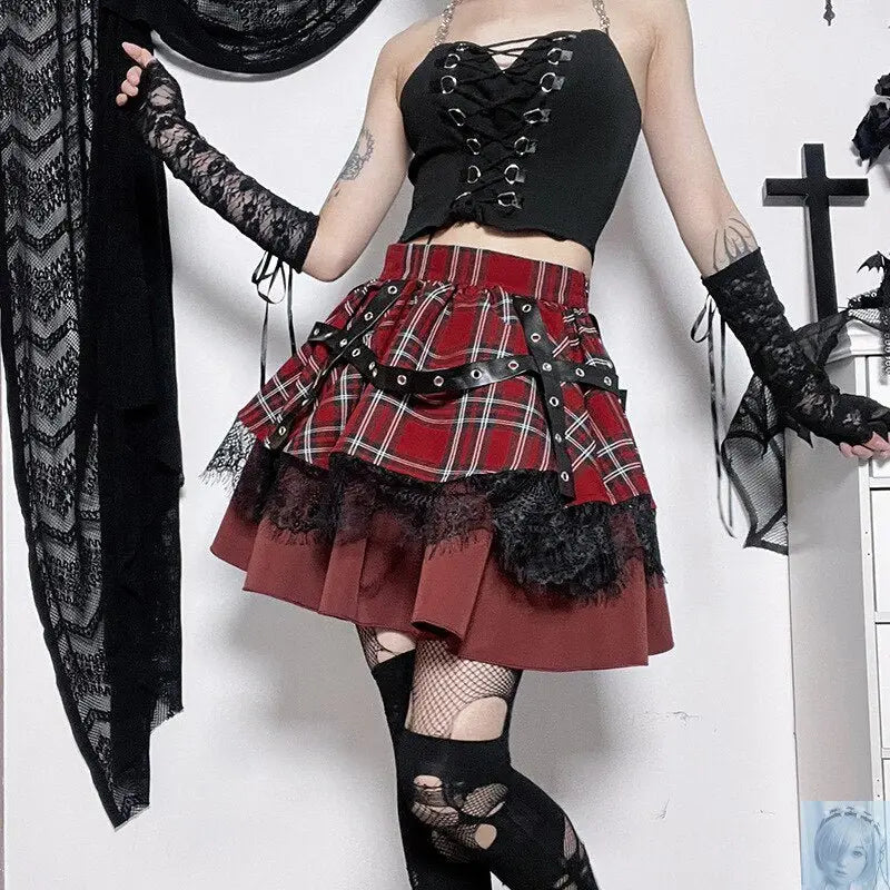 Plaid Pleated Punk Mini Skirt lovedollsenpai