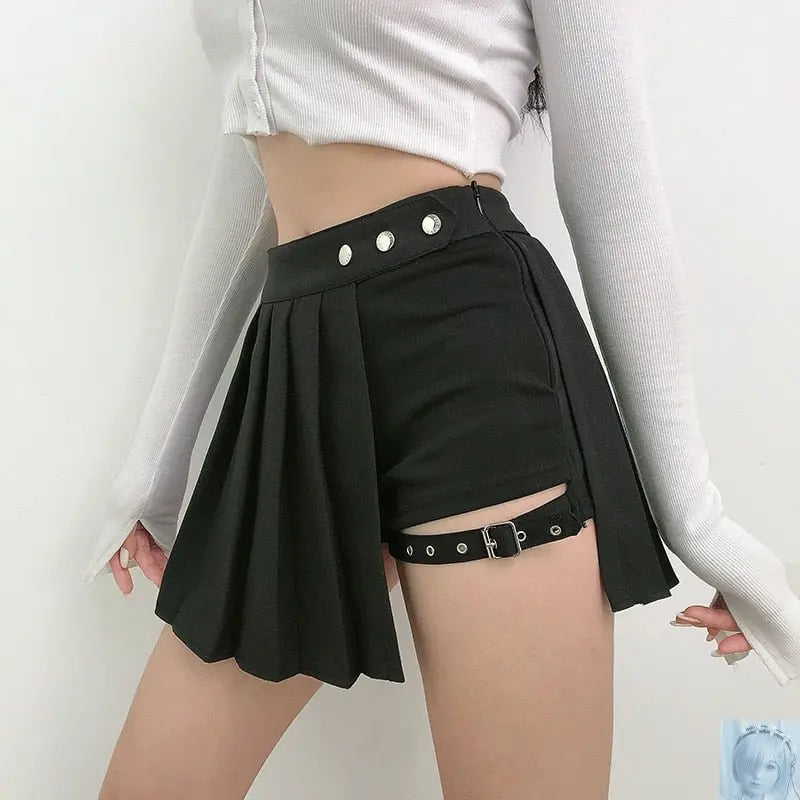 Pleated Girls Punk Asymmetrical Mini Skirts lovedollsenpai