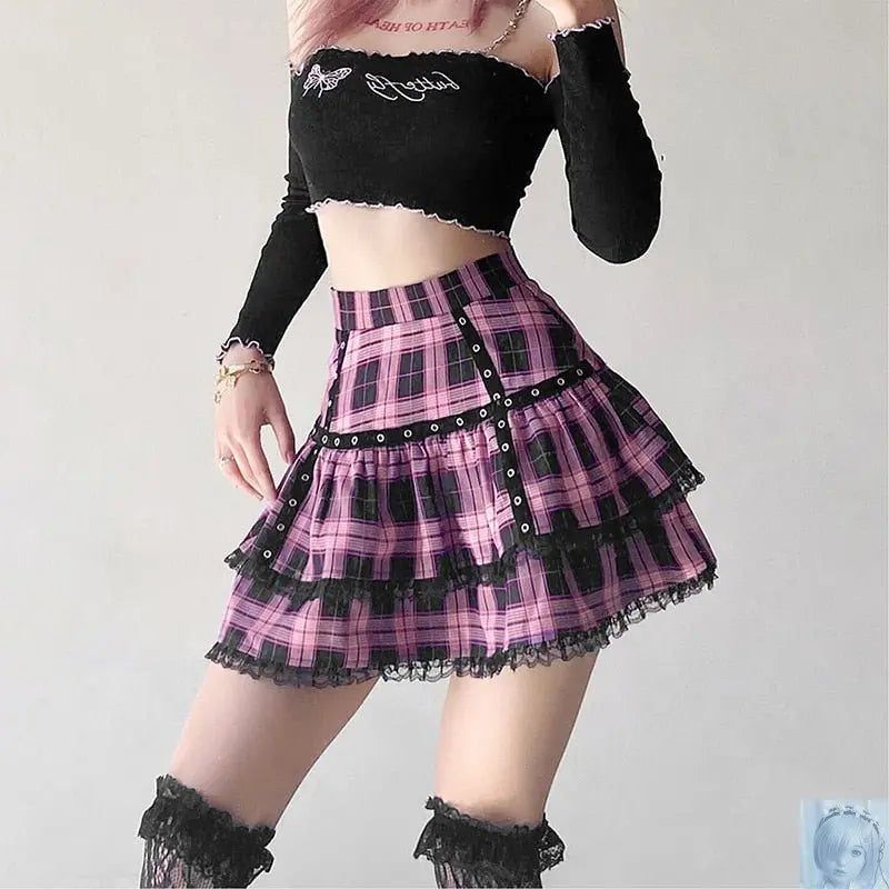 Purple Pink or Plaid Pleated Mini Skirt lovedollsenpai