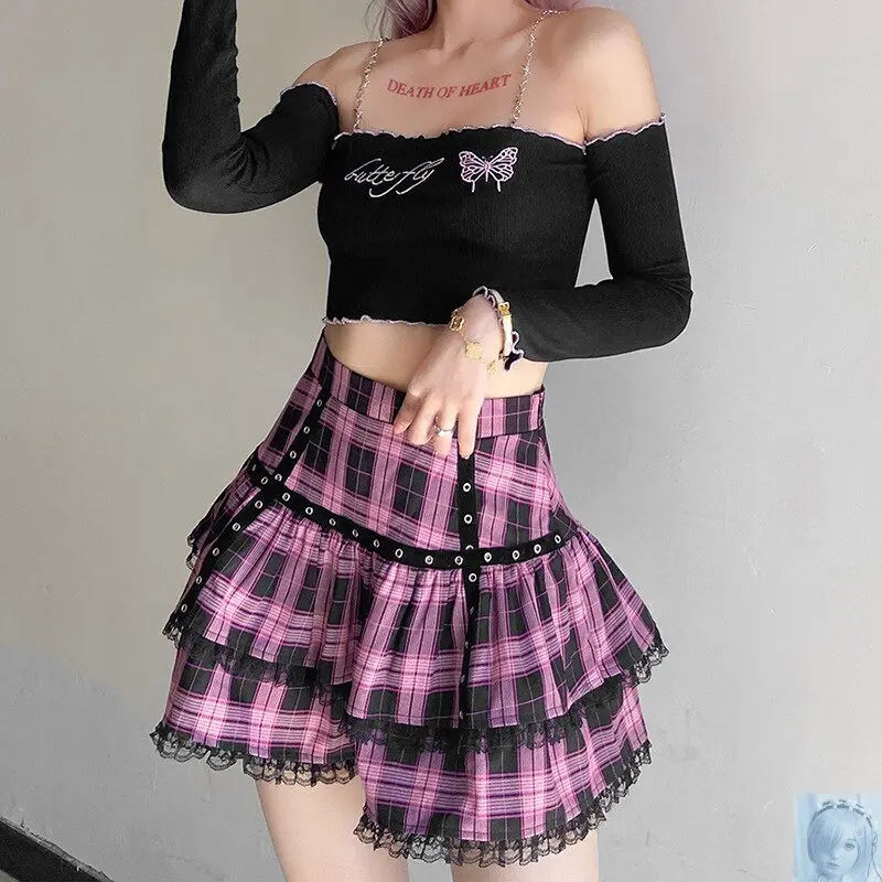 Purple Pink or Plaid Pleated Mini Skirt lovedollsenpai