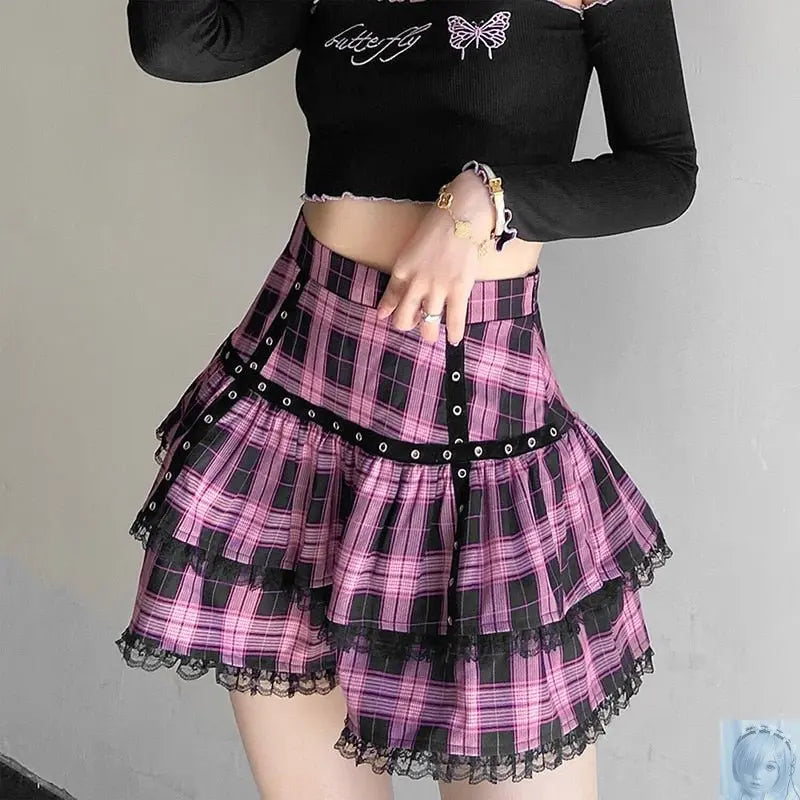 Purple Pink or Plaid Pleated Mini Skirt lovedollsenpai