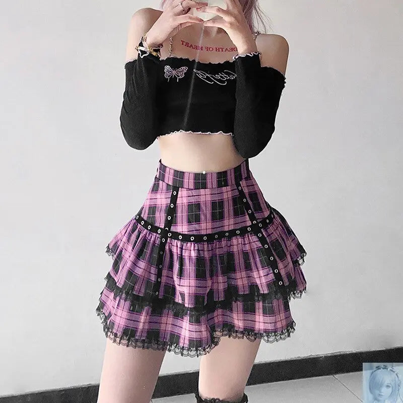 Purple Pink or Plaid Pleated Mini Skirt lovedollsenpai