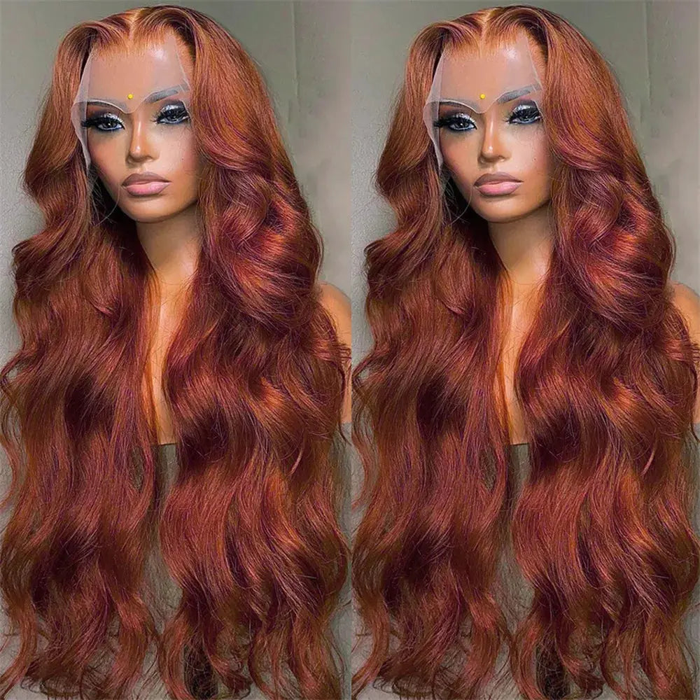 Reddish Brown Body Wave Lace Front Pre Plucked Human Hair Wig lovedollsenpai