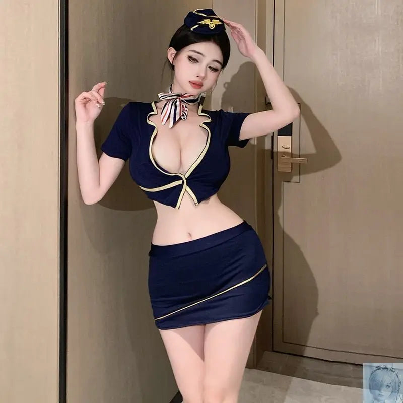 Sexy Airline Stewardess Cosplay Costume with Mini Skirt lovedollsenpai