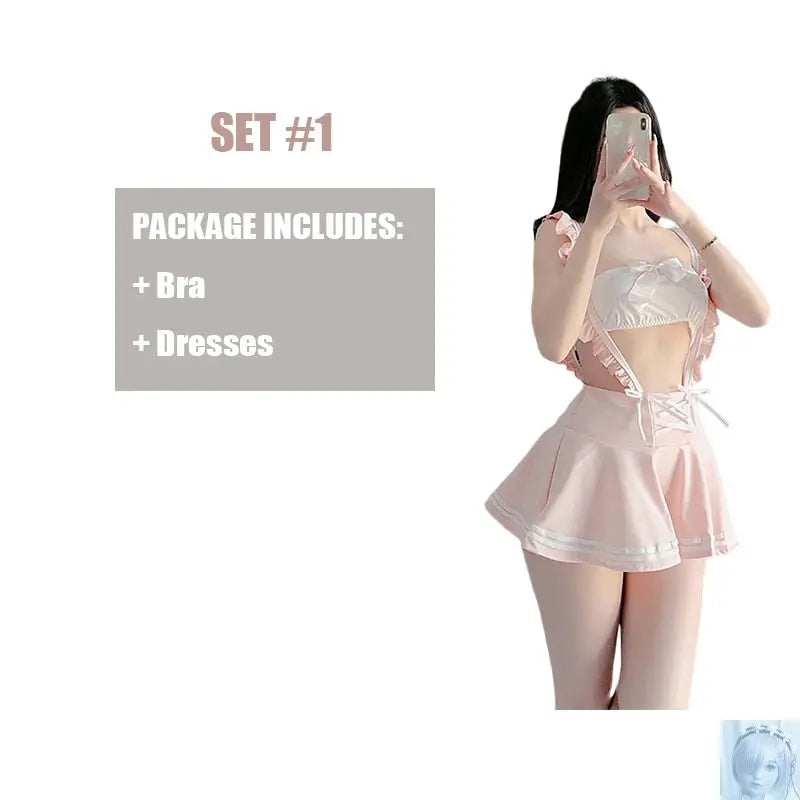 Sexy School Girl Cosplay Costume with Bustier See Through Backless Skirt and Bow 2 Styles to Choose From lovedollsenpai