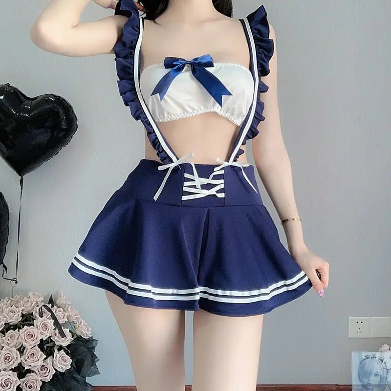 Sexy School Girl Cosplay Costume with Bustier See Through Backless Skirt and Bow 2 Styles to Choose From lovedollsenpai