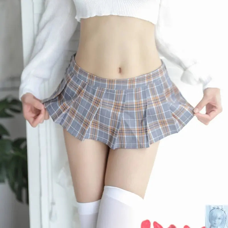 Sexy Schoolgirl Cosplay Gray Plaid Pleated Mini Skirt lovedollsenpai