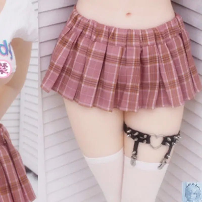 Sexy Schoolgirl Cosplay Pink Plaid Pleated Mini Skirt lovedollsenpai