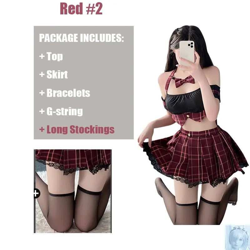 Sexy Short Top Pleated Skirt Cosplay Costume lovedollsenpai