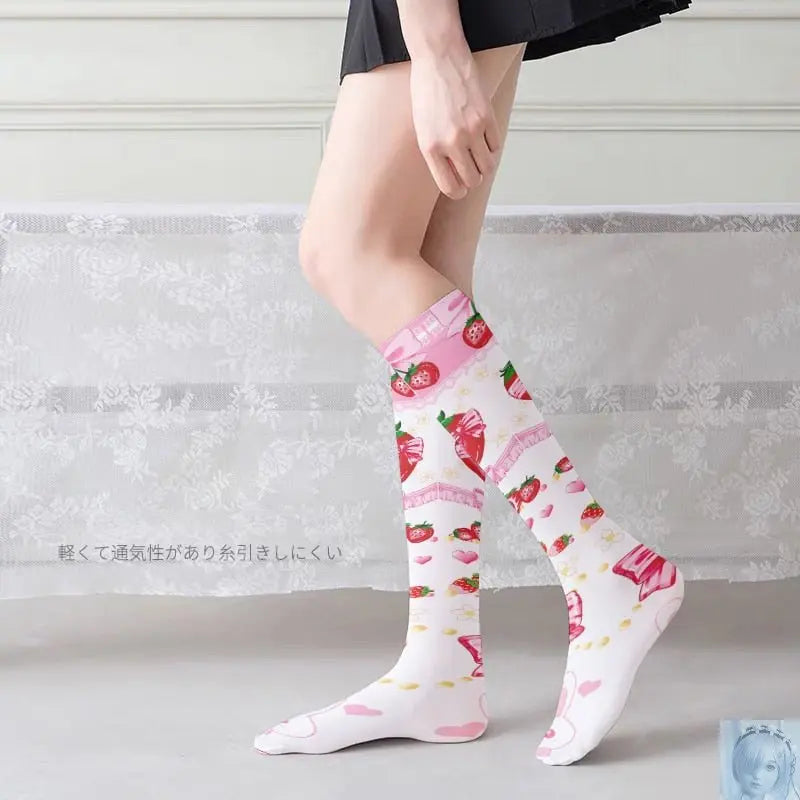 Sexy Thigh High Pink Strawberry Stockings lovedollsenpai