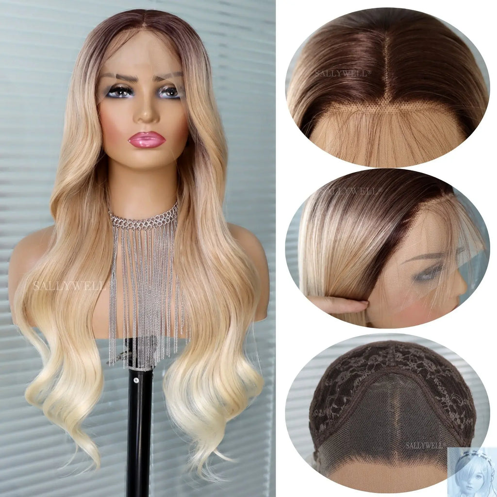Wavy Gradient Blonde 13x4 Lace Front Synthetic Wig lovedollsenpai