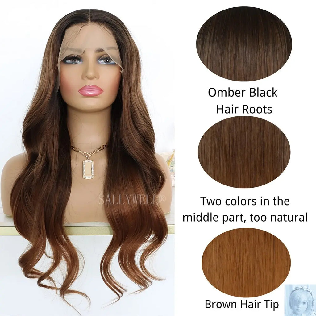 Wavy Ombre Brown 13x4 Lace Front Synthetic Wig lovedollsenpai