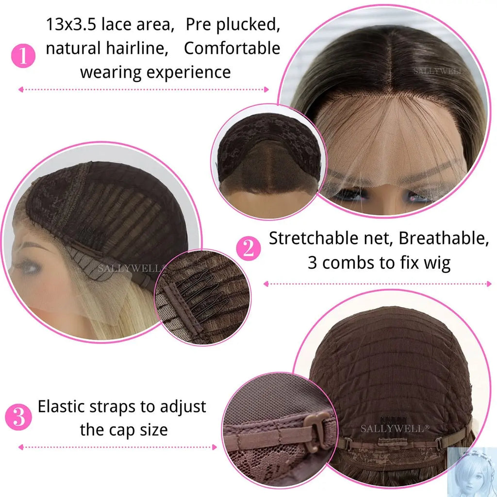 Wavy Ombre Brown 13x4 Lace Front Synthetic Wig lovedollsenpai