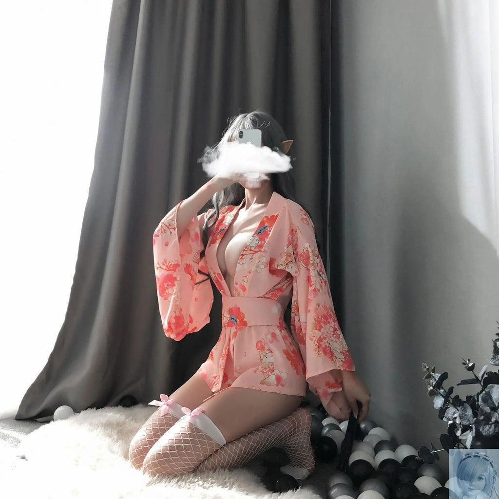 Womans Floral Print Kimono lovedollsenpai